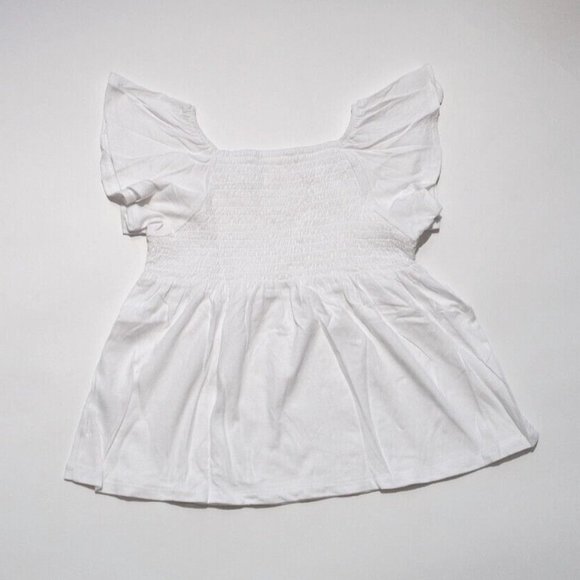 J.CREW CREWCUTS GIRLS WHITE SMOCKED SHORT FLUTTER SLEEVE TOP - Picture 4 of 4